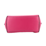 Coach Mollie bucket crossbody bag back view, fuchsia with stitched trim and side loop.