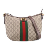 Brown GG canvas hobo shoulder bag with green-red web stripe and leather trim