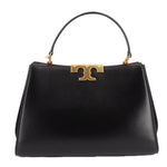 Black Tory Burch Eleanor satchel with gold logo clasp and curved top handles