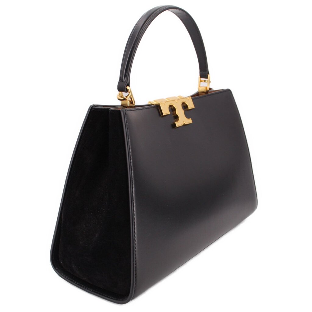 Black Tory Burch Eleanor satchel with top handle and gold logo clasp front