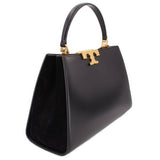 Black Tory Burch Eleanor satchel with top handle and gold logo clasp front