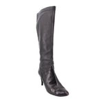 Knee-high leather boots with pointed toe and stiletto heel, black