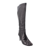 Knee-high leather boots with pointed toe and stiletto heel, black