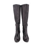 Pair of knee-high leather boots with pointed toe, black