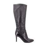 Knee-high leather boots, side profile with stiletto heel, black