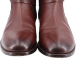 Close-up of brown leather boot toes and heels