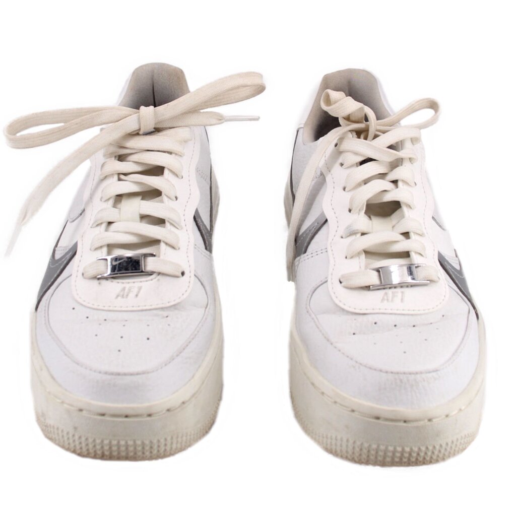 NIKE Air Force 1 PLT.AF.ORM sneakers, white leather, front view with silver lace bar