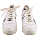 NIKE Air Force 1 PLT.AF.ORM sneakers, white leather, front view with silver lace bar