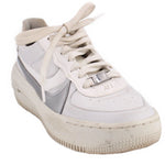 NIKE Air Force 1 PLT.AF.ORM sneakers, white leather, lace-up with silver hardware, thick sole
