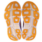 Purple sneakers outsole with white and orange rubber traction tread