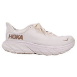 White lace-up running sneakers with HOKA logo on side and thick ribbed sole