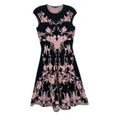 ALEXANDER MCQUEEN black floral print cap-sleeve dress with flared skirt