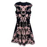 ALEXANDER MCQUEEN black floral print cap-sleeve dress, flared hem