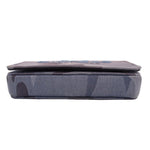 Gray camo mini crossbody bag shown from the top, slim profile