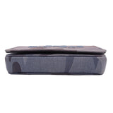 Gray camo mini crossbody bag shown from the top, slim profile