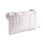 Silver monogram zip wristlet wallet with wrist strap