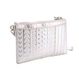 Silver monogram zip wristlet wallet with wrist strap
