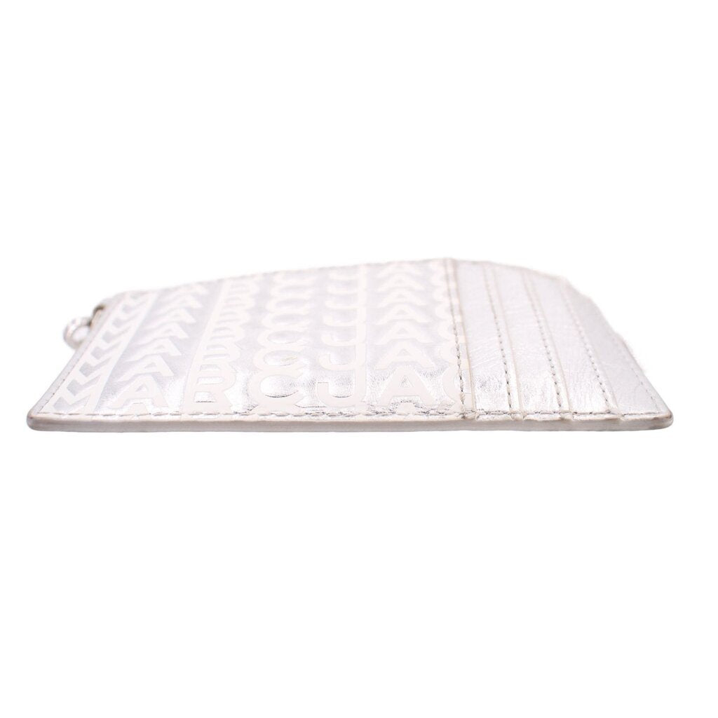 Silver monogram wristlet wallet back panel with top-stitch details