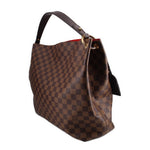 LOUIS VUITTON Graceful MM shoulder bag side view, Damier Ebene check with leather trim