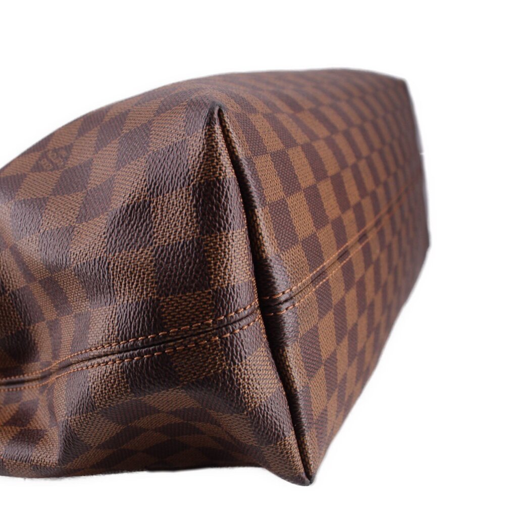 LOUIS VUITTON Graceful MM bag corner close-up, Damier Ebene check leather trim