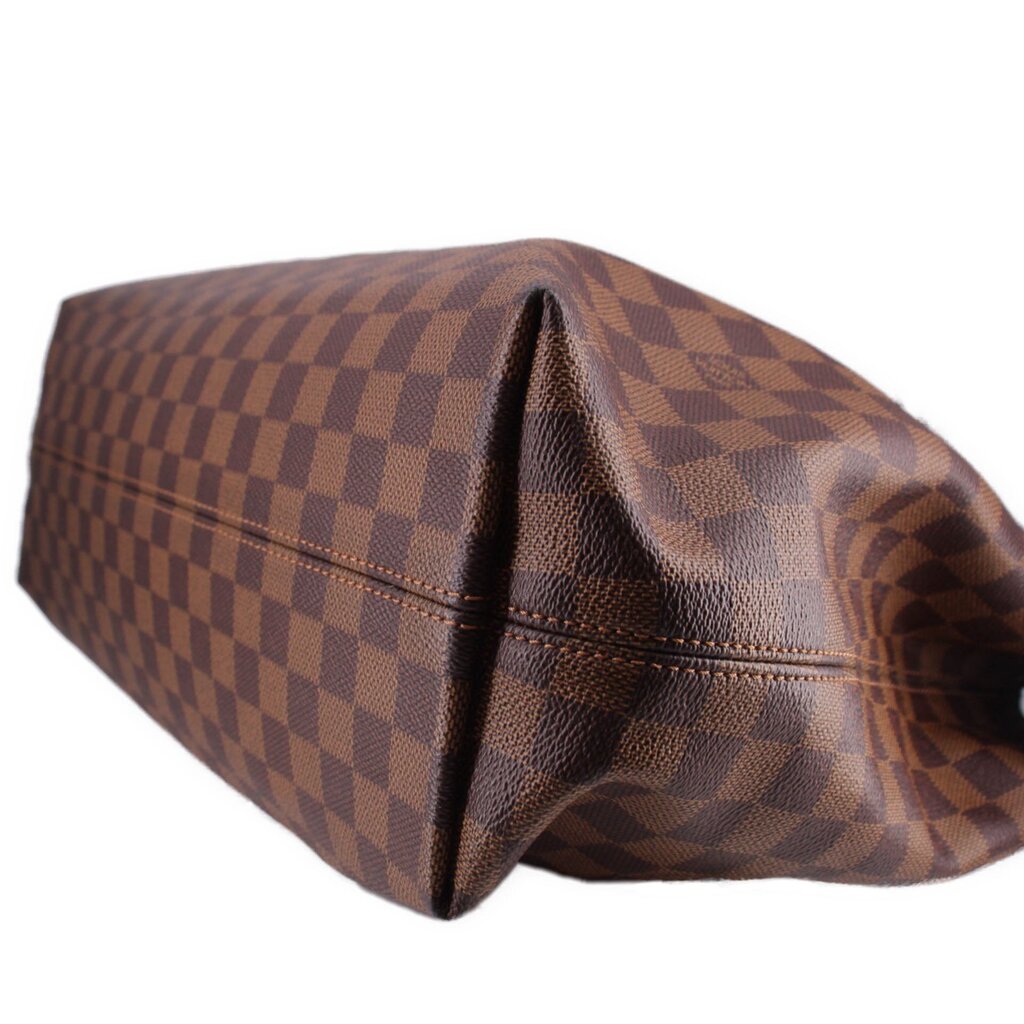 LOUIS VUITTON Graceful MM bag end close-up, Damier Ebene check with stitched seams