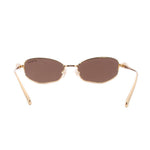 Gold pillow-shaped sunglasses with dark brown lenses and slim temples