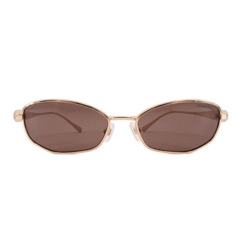 SWAROVSKI gold pillow-shaped sunglasses with brown tinted lenses, front view