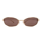 SWAROVSKI gold pillow-shaped sunglasses with brown tinted lenses, front view