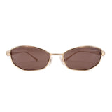 Gold pillow-shaped sunglasses with dark brown lenses