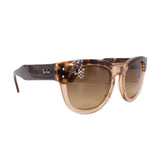 Ray-Ban tortoise oversized sunglasses, side profile with brown lenses and logo temple