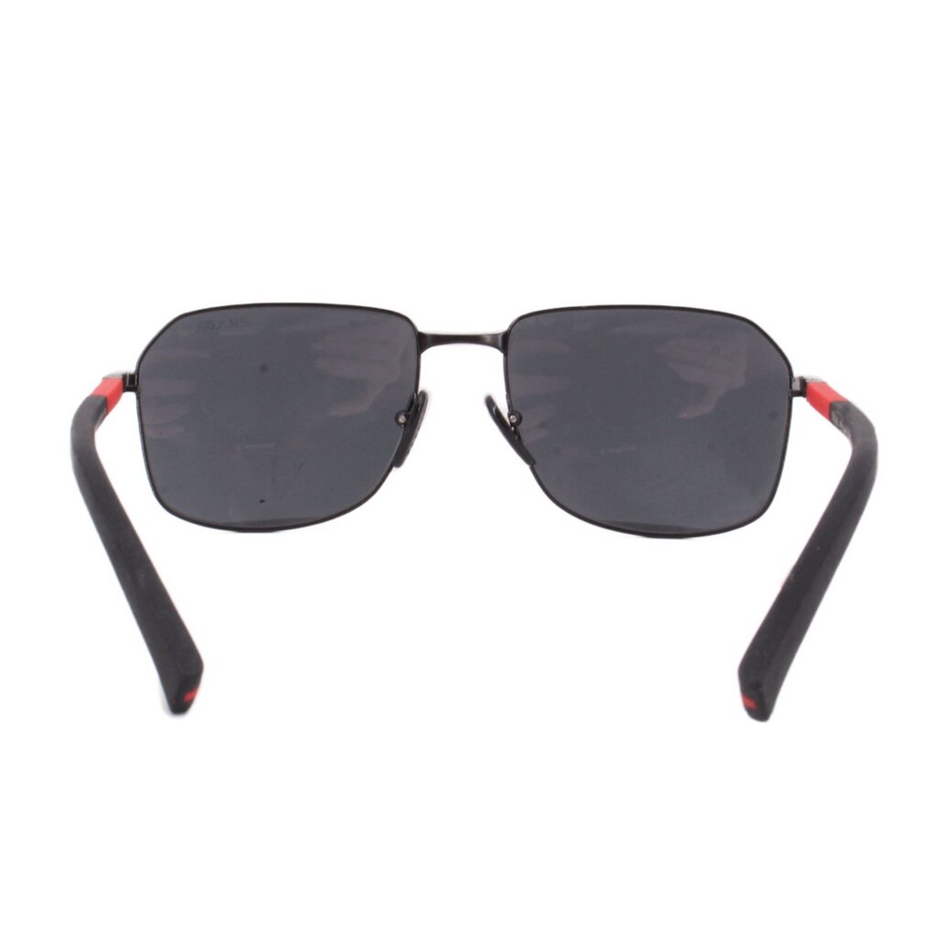 PRADA Linea Rossa sunglasses with rounded black frames, red accents, and dark lenses