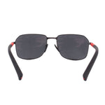 PRADA Linea Rossa sunglasses with rounded black frames, red accents, and dark lenses
