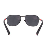 PRADA Linea Rossa sunglasses with rounded black frames, red accents, and dark lenses