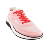 CHANEL mesh sneakers with light pink upper, red laces, black outsole trim