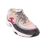 CHANEL multi-color fabric and suede sneakers with CC logo, lace-up, chunky sole