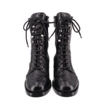CHANEL black lace-up combat boots pair, calfskin uppers with front laces