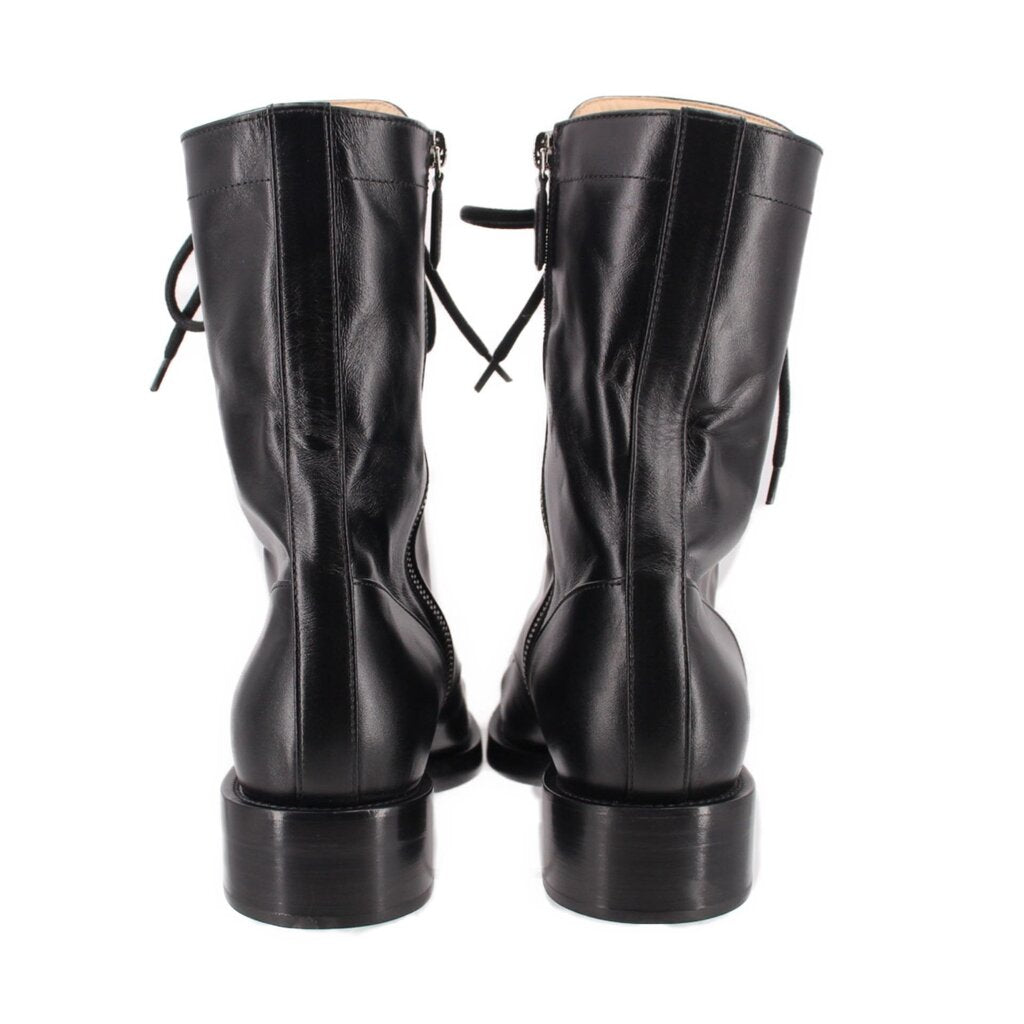 CHANEL black lace-up combat boots, back view with heel and lace loops