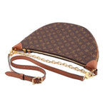 Monogram hobo crossbody bag with gold zipper and chain strap plus brown leather