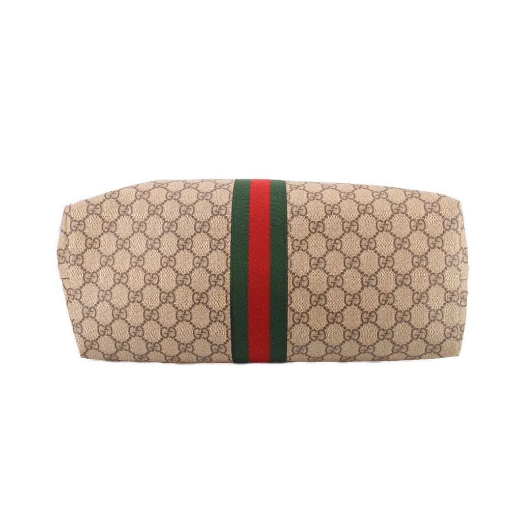 Beige GG canvas tote base with green and red web stripe detail