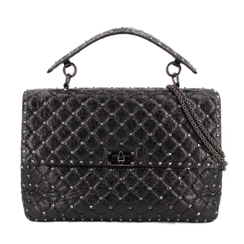 Valentino rockstud maxi shoulder bag in black quilted leather with top handles