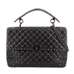 Valentino rockstud maxi shoulder bag in black quilted leather with top handles