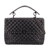 Valentino rockstud maxi shoulder bag in black quilted leather with top handles