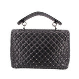 Valentino rockstud maxi shoulder bag in black quilted leather with front flap and clasp