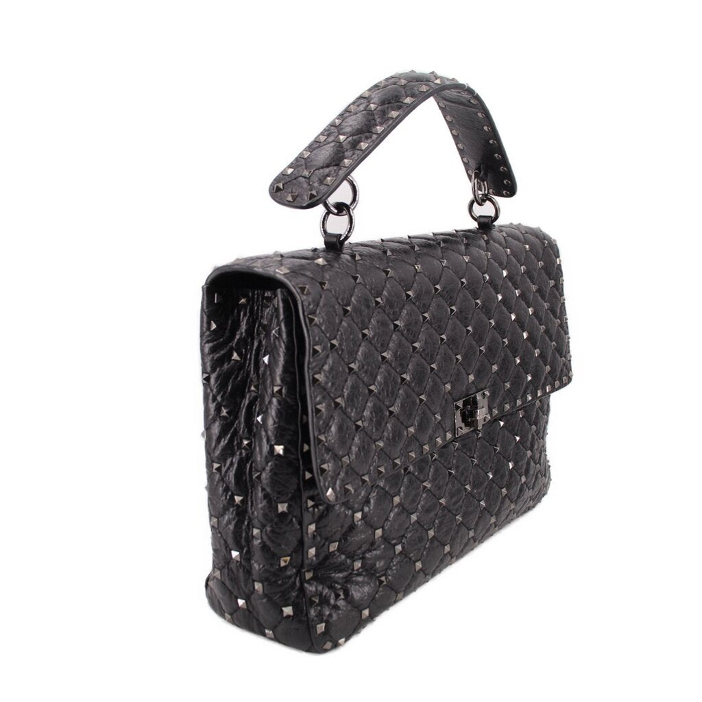 Valentino rockstud maxi shoulder bag, black quilted leather with chain shoulder strap