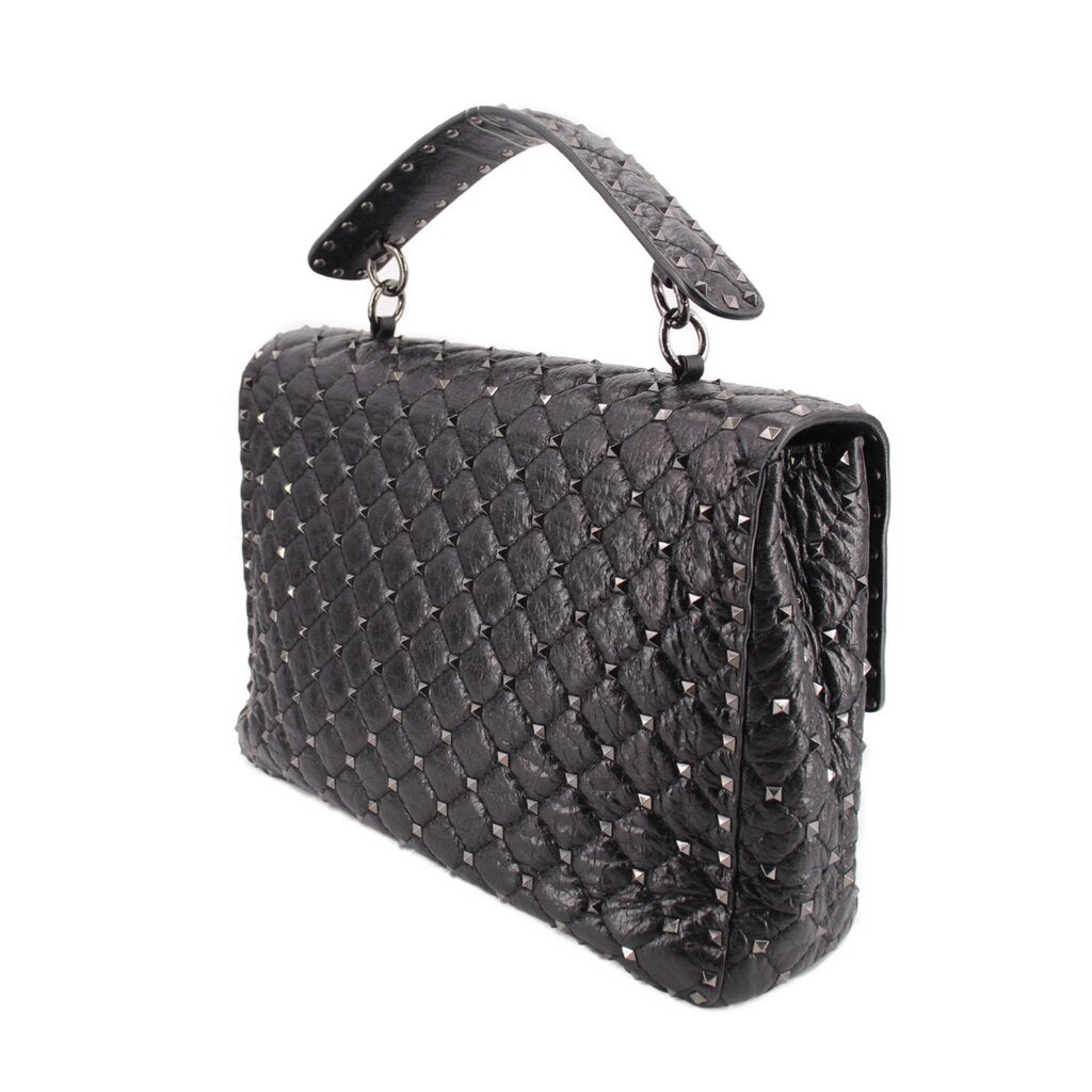 Valentino rockstud maxi shoulder bag in black quilted leather with top handle and studs