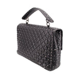 Valentino rockstud maxi shoulder bag in black quilted leather with top handle and studs