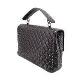 Valentino rockstud maxi shoulder bag in black quilted leather with top handle and studs