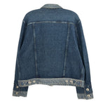 RAG & BONE blue faux denim jacket, back yoke seam, button cuffs, contrast stitching