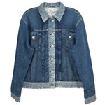 RAG & BONE blue faux denim jacket, button front, pointed collar, chest flap pockets