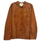 LAFAYETTE 148 brown leather jacket-style top with button-front and two chest pockets
